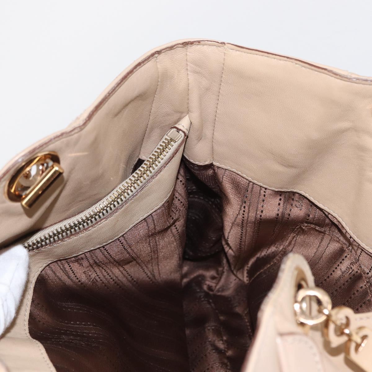 Salvatore Ferragamo Gancini Tote Bag Leather Beige Gold Auth BA7677