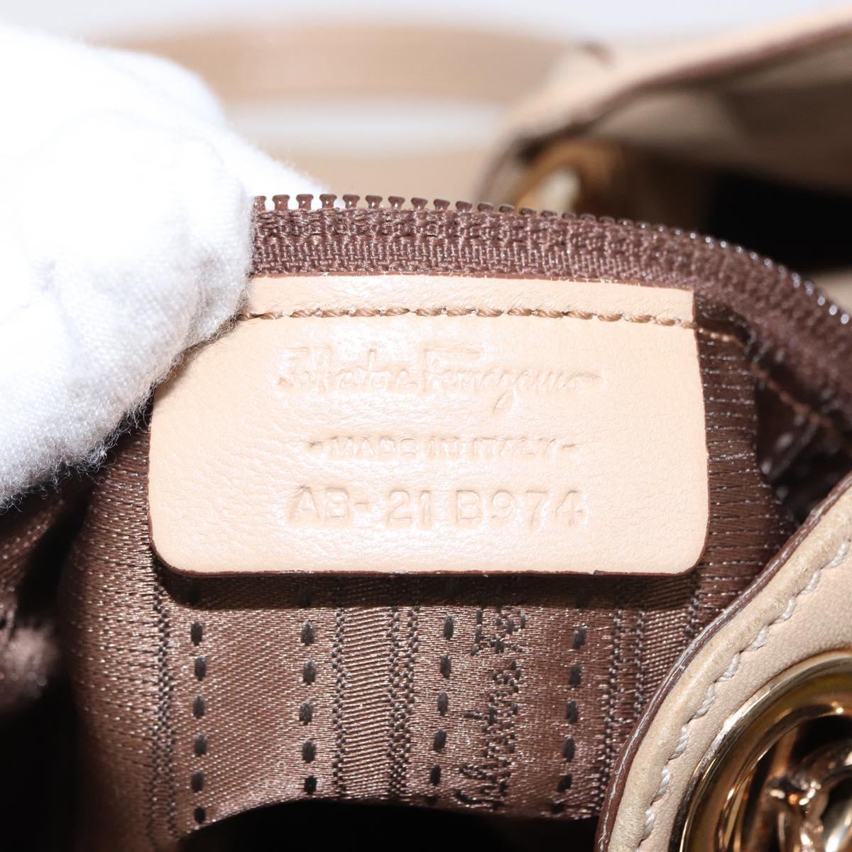 Salvatore Ferragamo Gancini Tote Bag Leather Beige Gold Auth BA7677