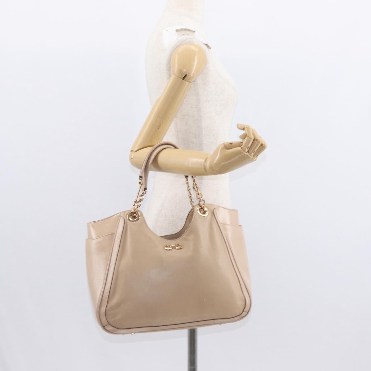 Salvatore Ferragamo Gancini Tote Bag Leather Beige Gold Auth BA7677