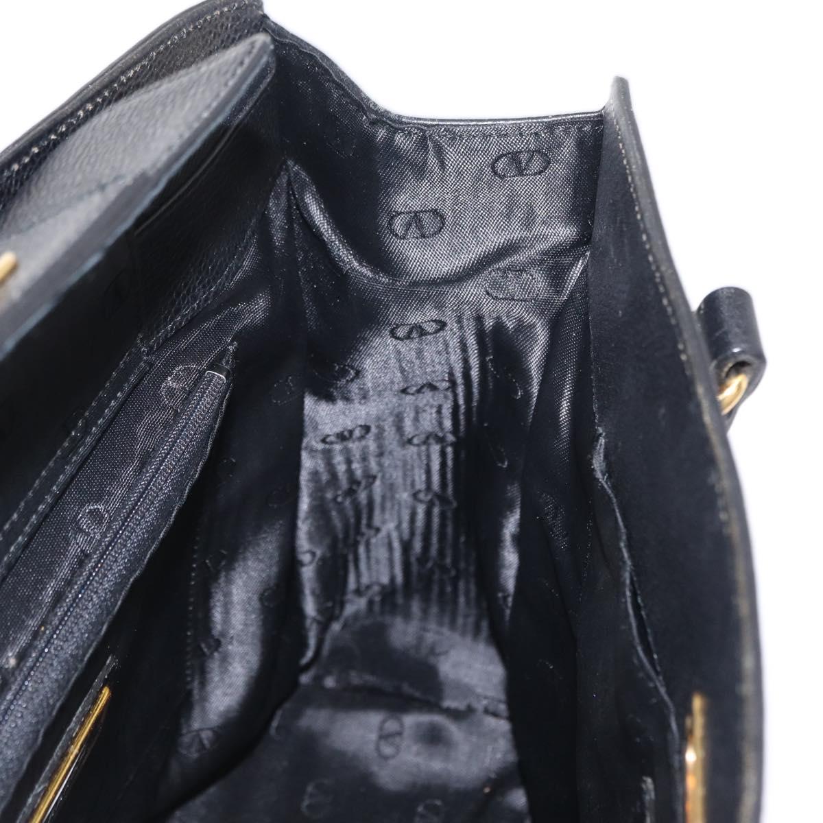 VALENTINO Shoulder Bag Leather Black Gold Auth BA7678