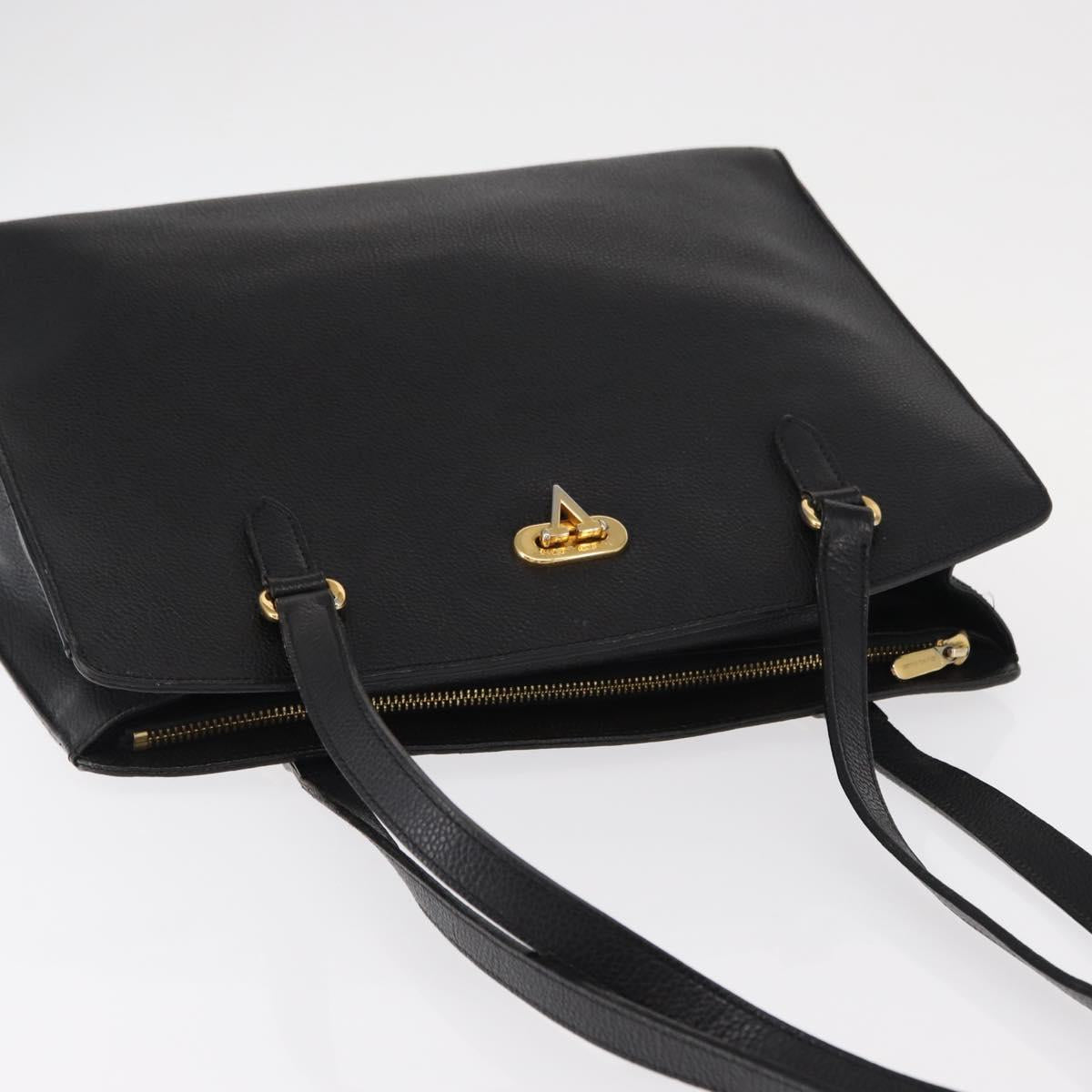VALENTINO Shoulder Bag Leather Black Gold Auth BA7678