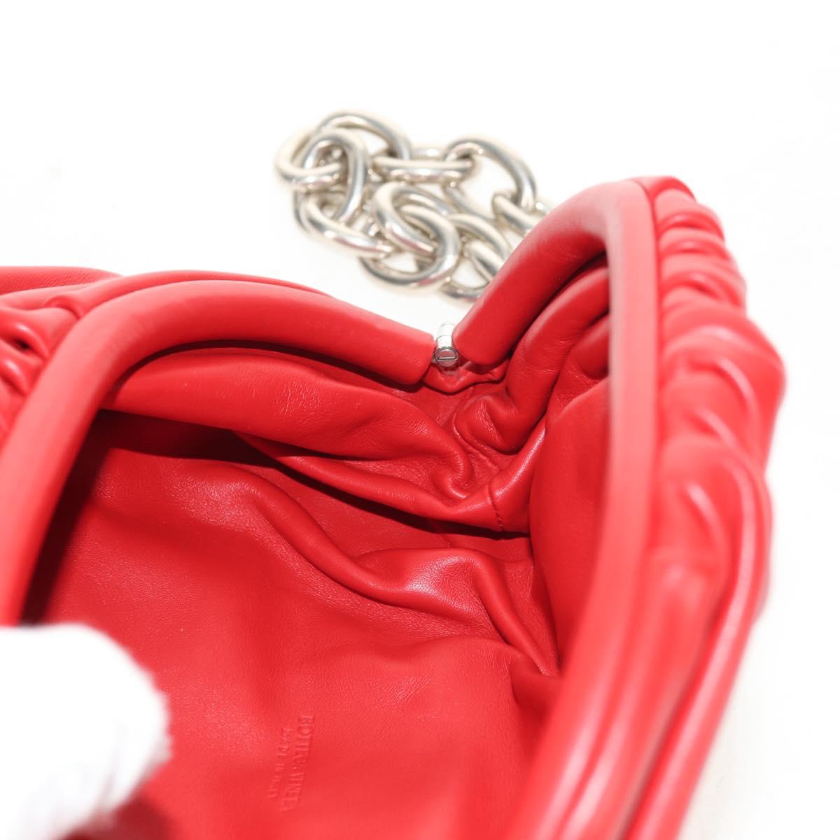 BOTTEGA VENETA The Chain Shoulder Bag Leather Red Silver Auth BA7679V