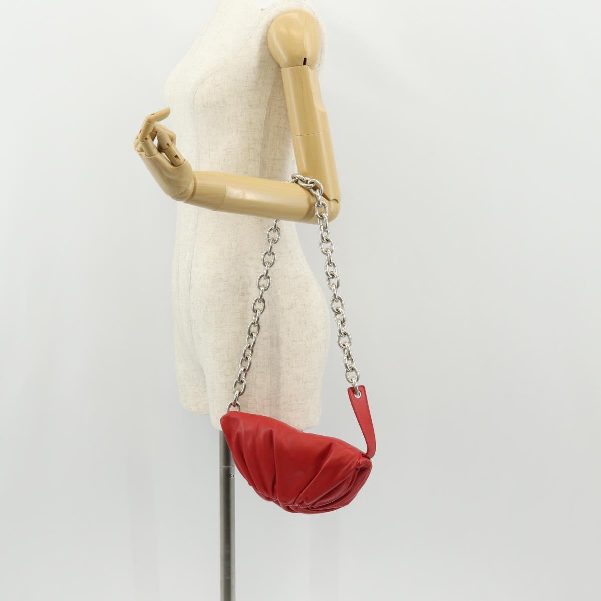 BOTTEGA VENETA The Chain Shoulder Bag Leather Red Silver Auth BA7679V
