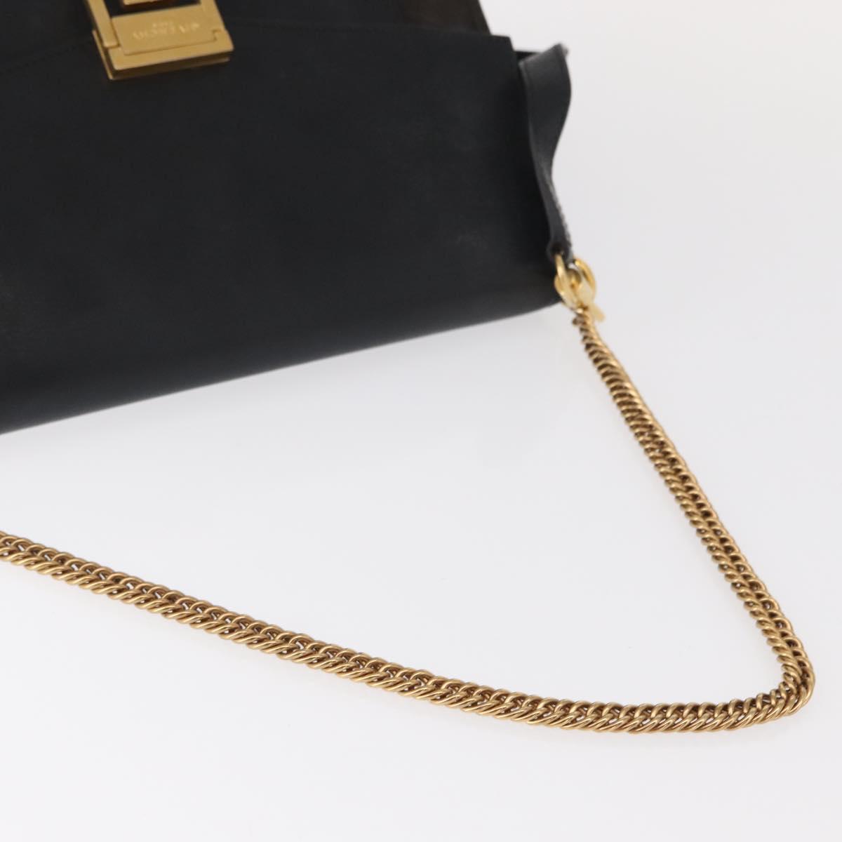 GIVENCHY Chain Shoulder Bag Leather Black Gold Auth BA7680