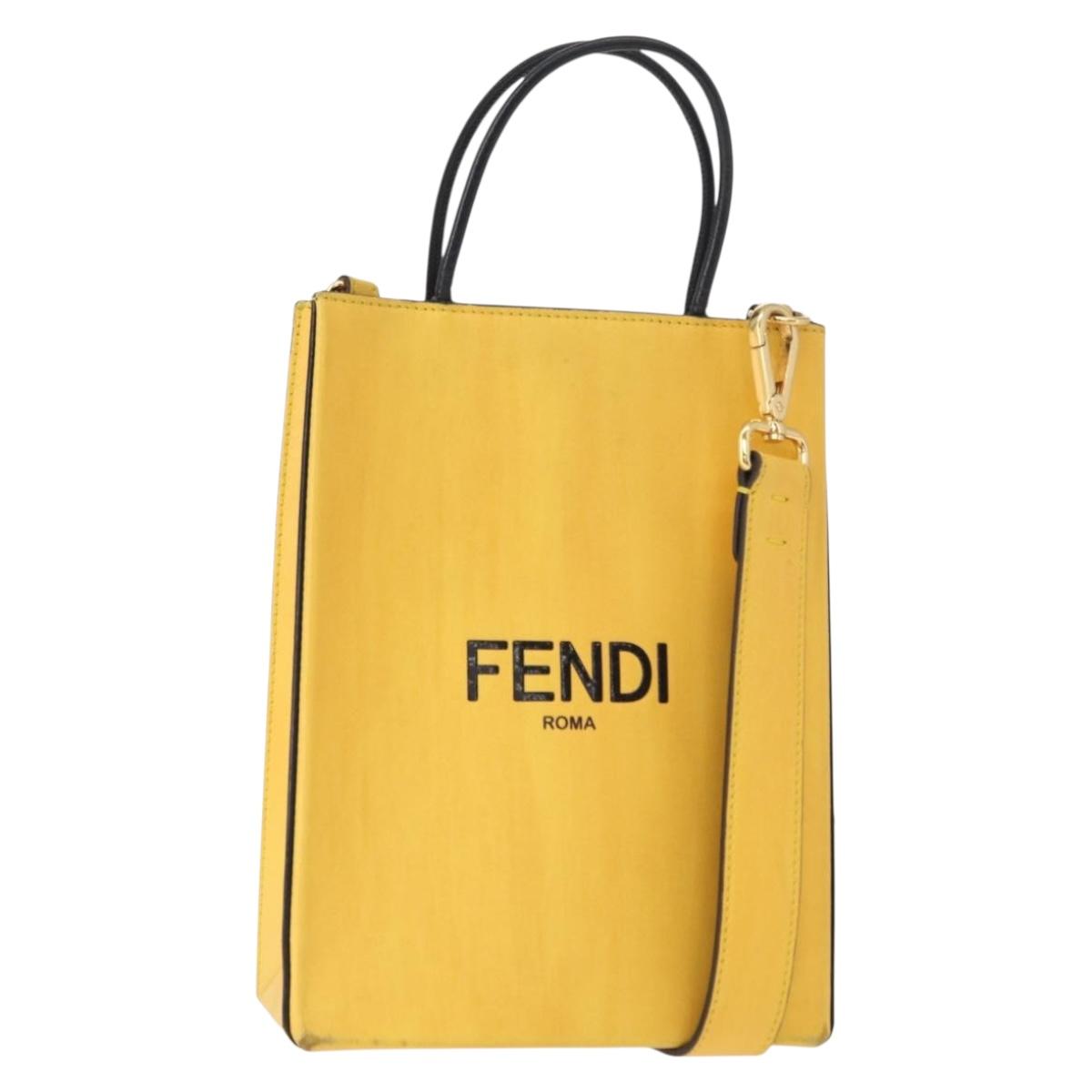 FENDI Hand Bag Leather 2way Yellow Gold Auth BA7681