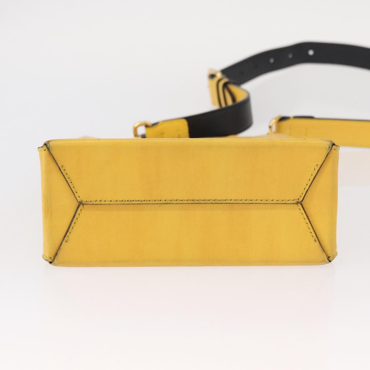 FENDI Hand Bag Leather 2way Yellow Gold Auth BA7681