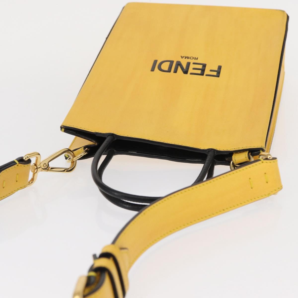 FENDI Hand Bag Leather 2way Yellow Gold Auth BA7681
