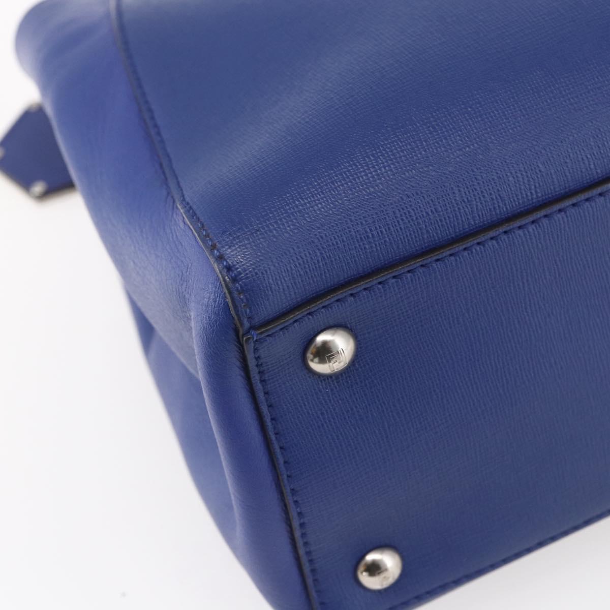 FENDI Petite To Jules Hand Bag Leather 2way Blue Silver Auth BA7682