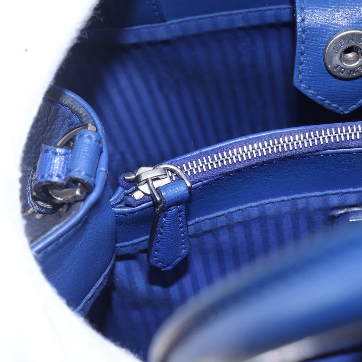 FENDI Petite To Jules Hand Bag Leather 2way Blue Silver Auth BA7682