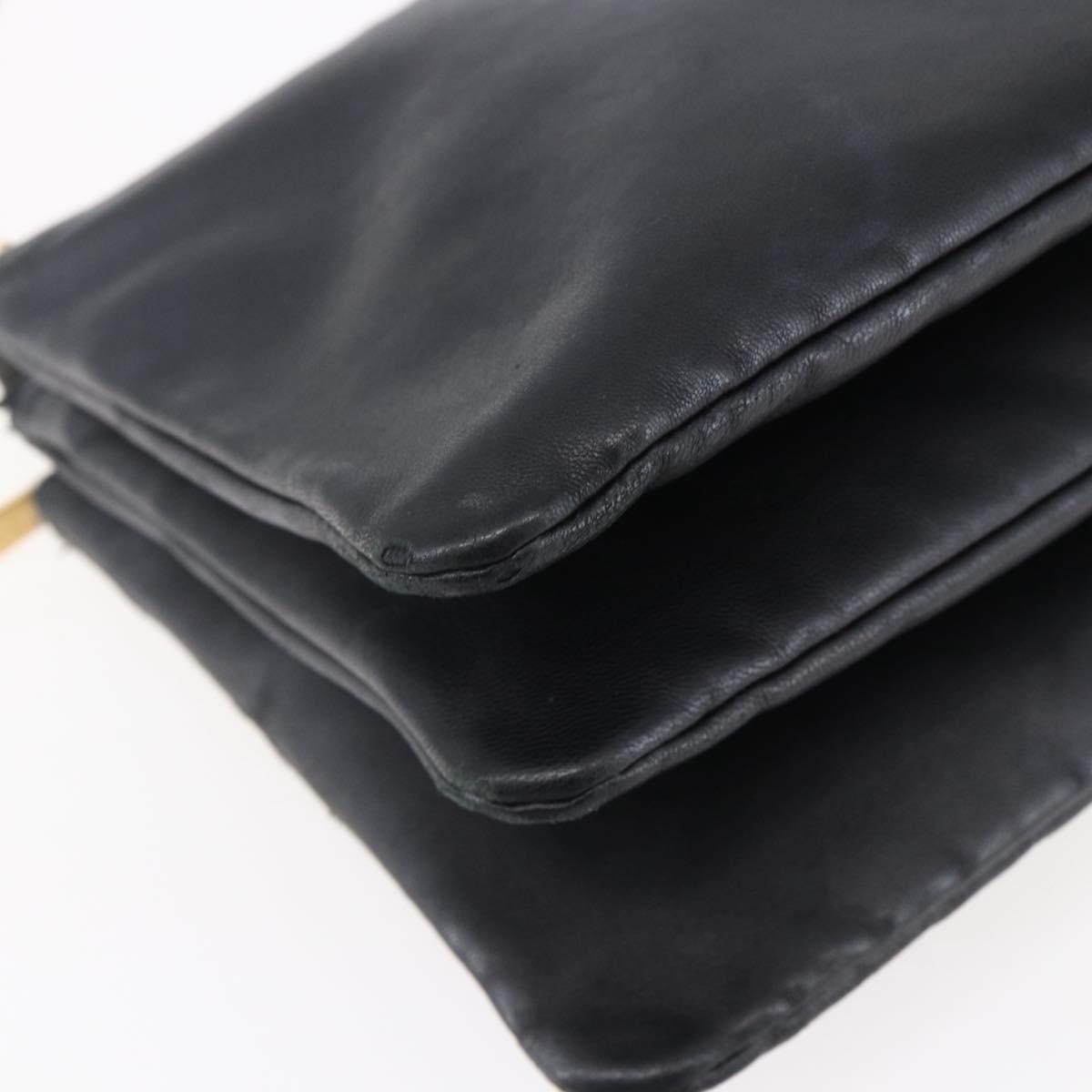 CELINE Trio Small Shoulder Bag Leather Black Gold Auth BA7683