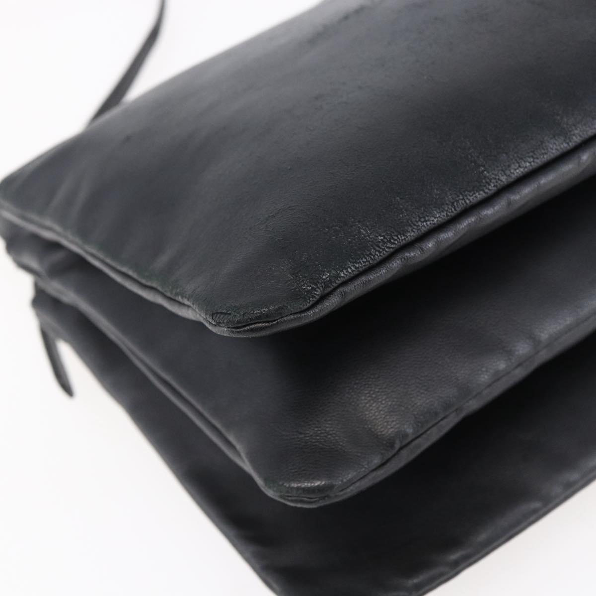 CELINE Trio Small Shoulder Bag Leather Black Gold Auth BA7683