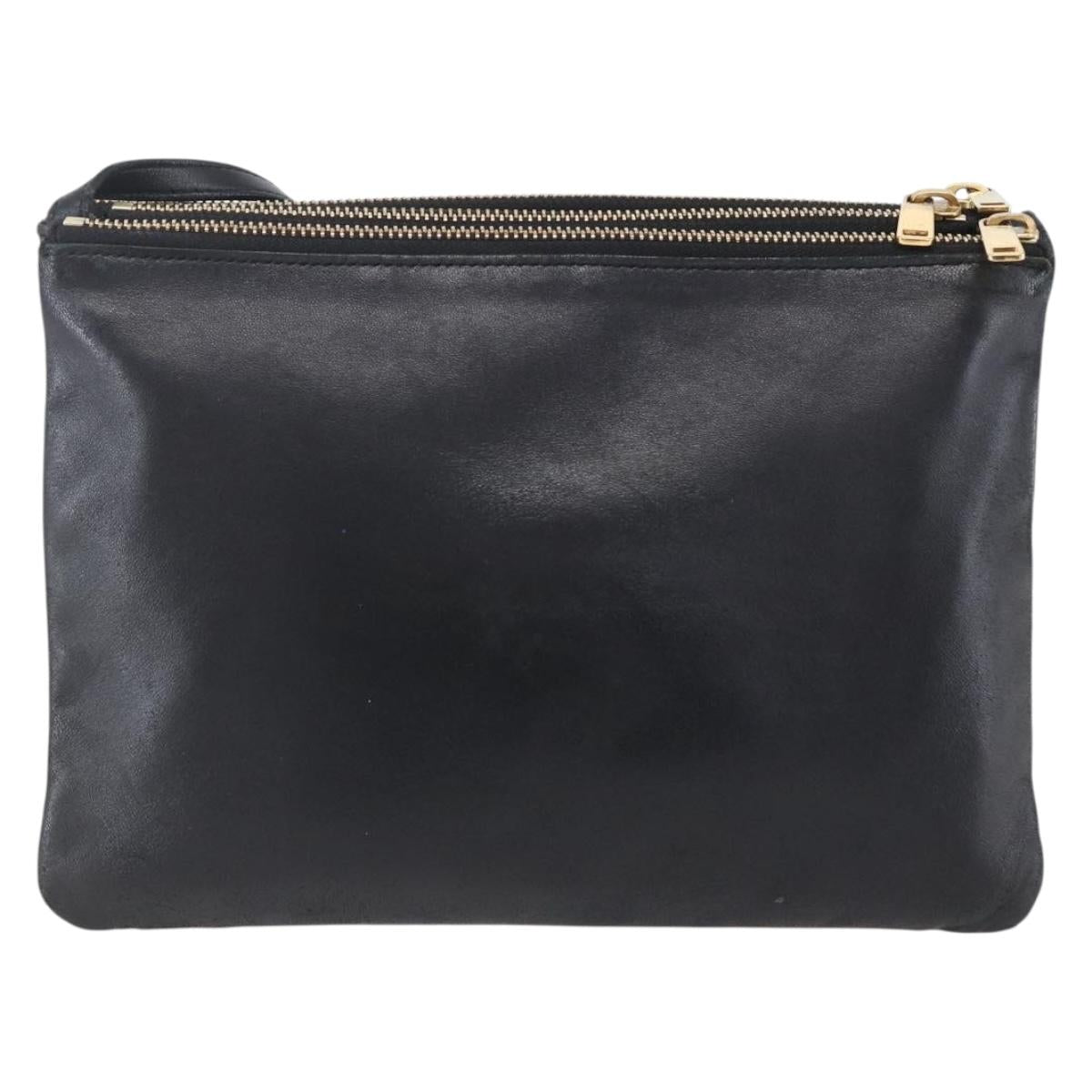 CELINE Trio Small Shoulder Bag Leather Black Gold Auth BA7683