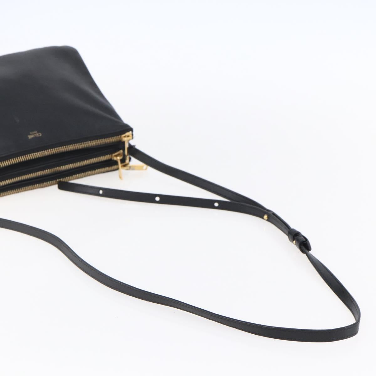 CELINE Trio Small Shoulder Bag Leather Black Gold Auth BA7683