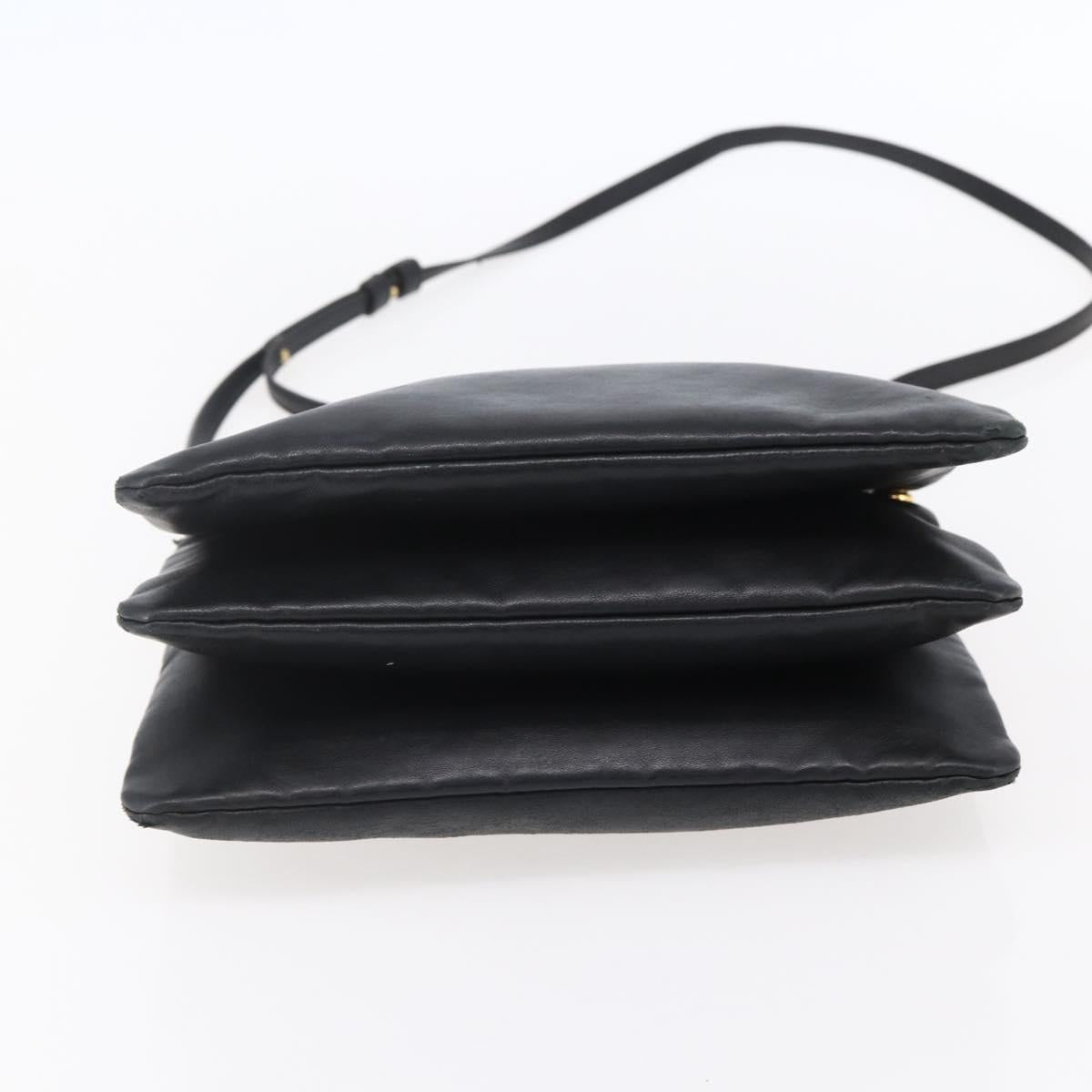 CELINE Trio Small Shoulder Bag Leather Black Gold Auth BA7683