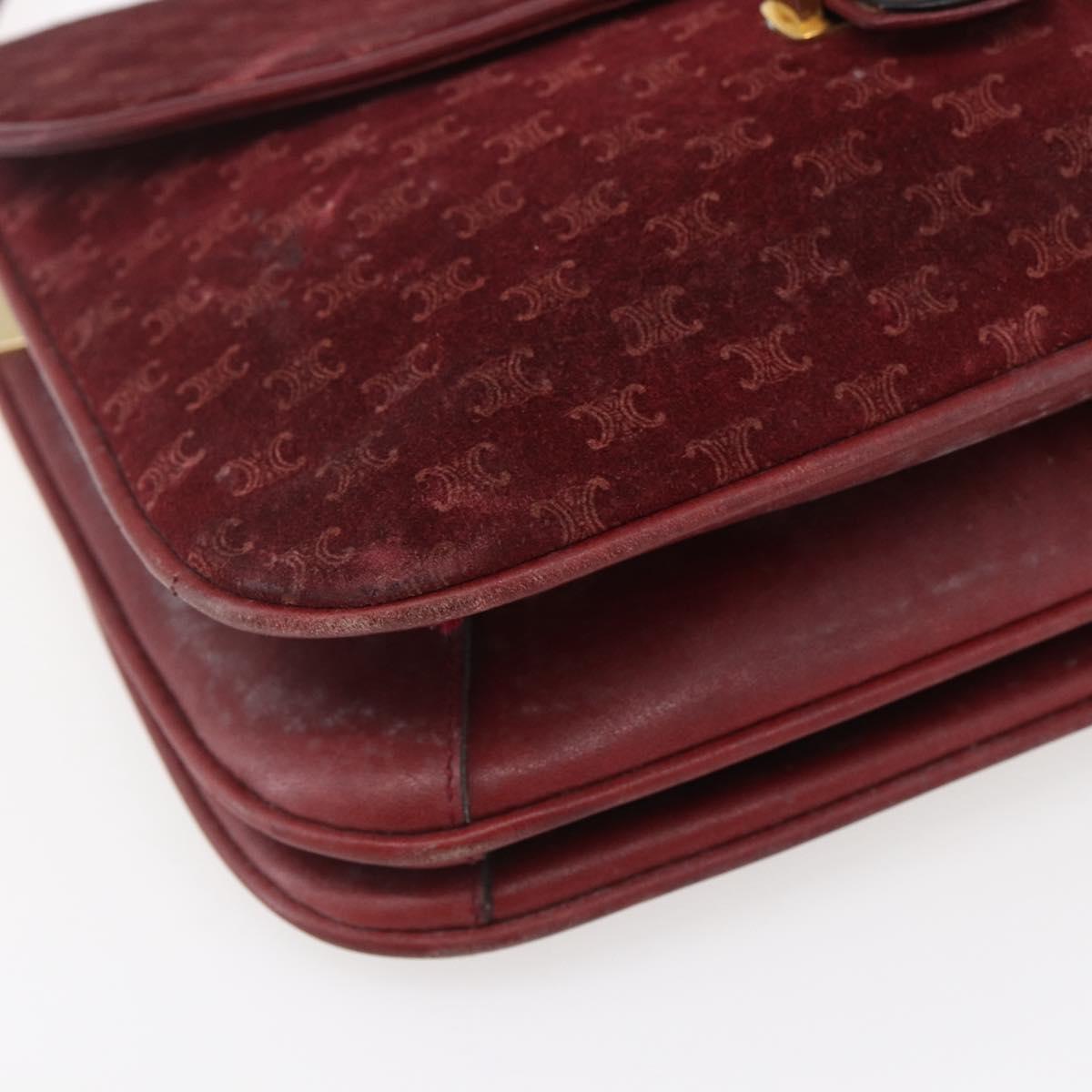 CELINE Macadam Canvas Shoulder Bag Suede Bordeaux Gold Auth BA7684