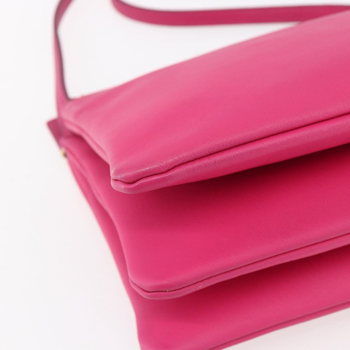 CELINE Trio Small Shoulder Bag Leather Pink Gold Auth BA7686