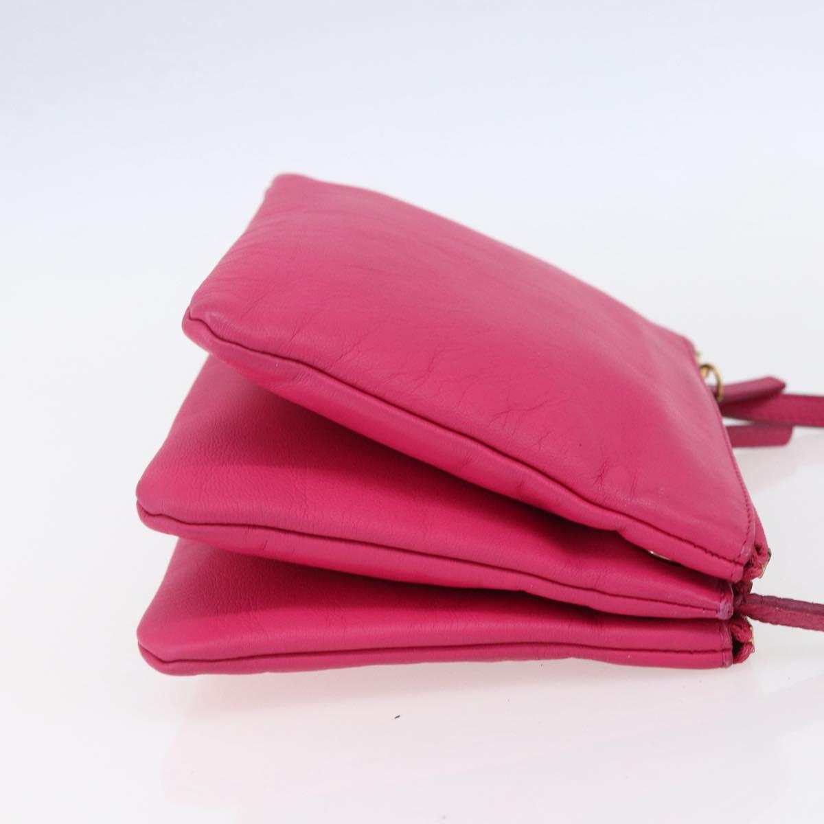 CELINE Trio Small Shoulder Bag Leather Pink Gold Auth BA7686