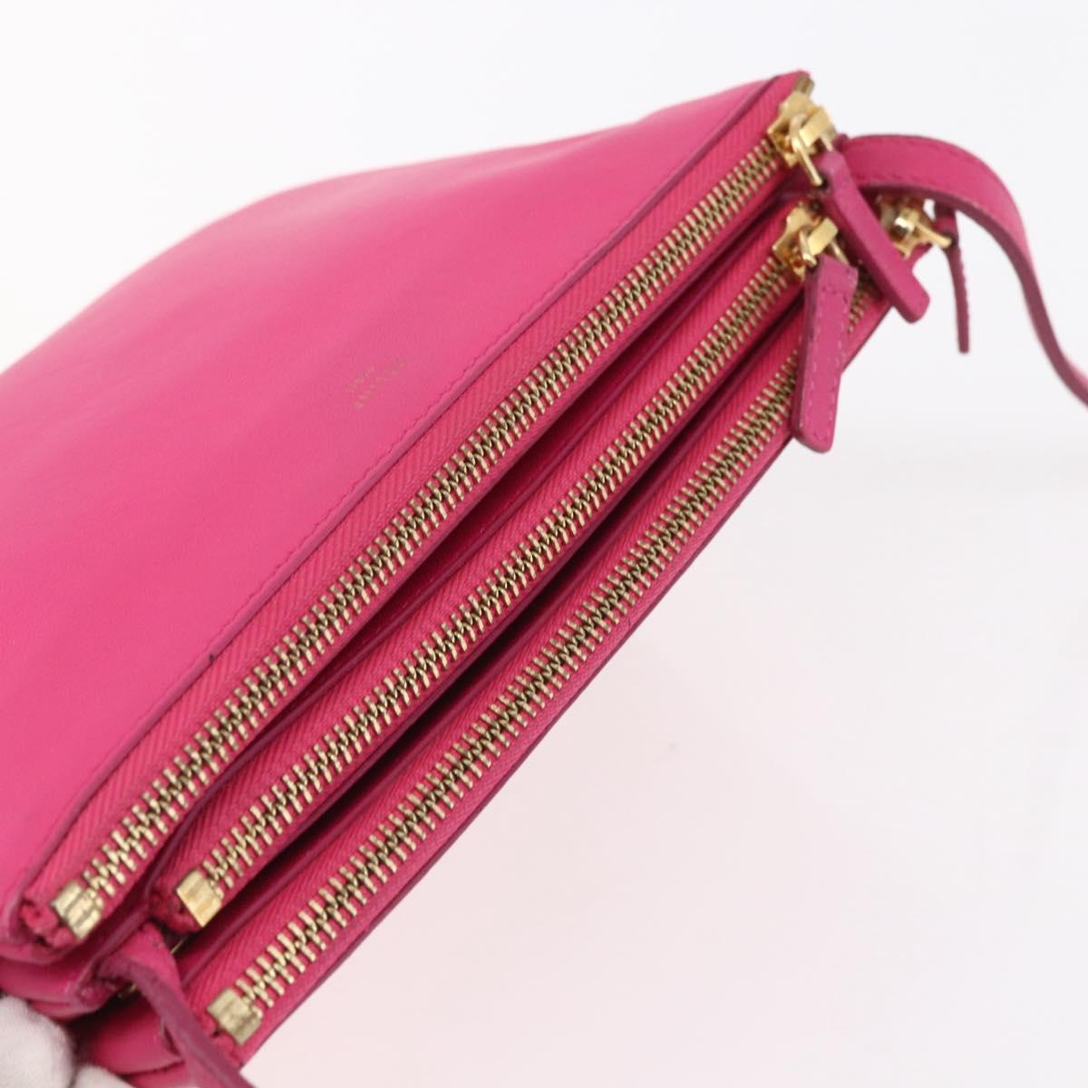 CELINE Trio Small Shoulder Bag Leather Pink Gold Auth BA7686