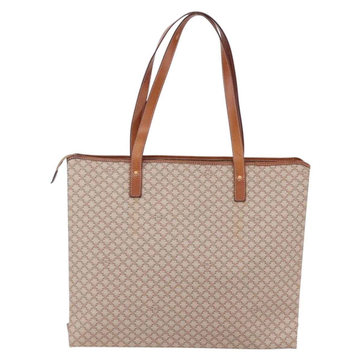 CELINE Macadam Canvas Tote Bag PVC Beige Auth BA7687