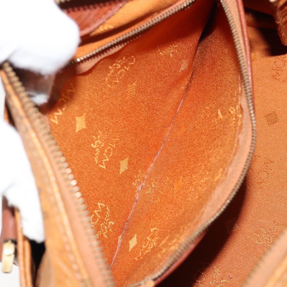 MCM Logogram Vicetos Hand Bag PVC Leather Brown Gold Auth BA7689