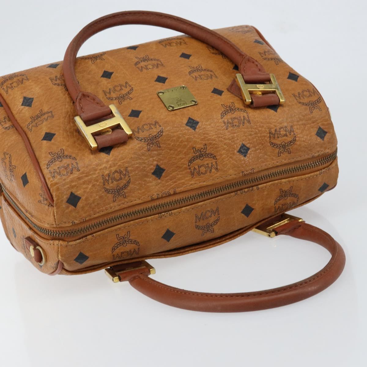 MCM Logogram Vicetos Hand Bag PVC Leather Brown Gold Auth BA7689