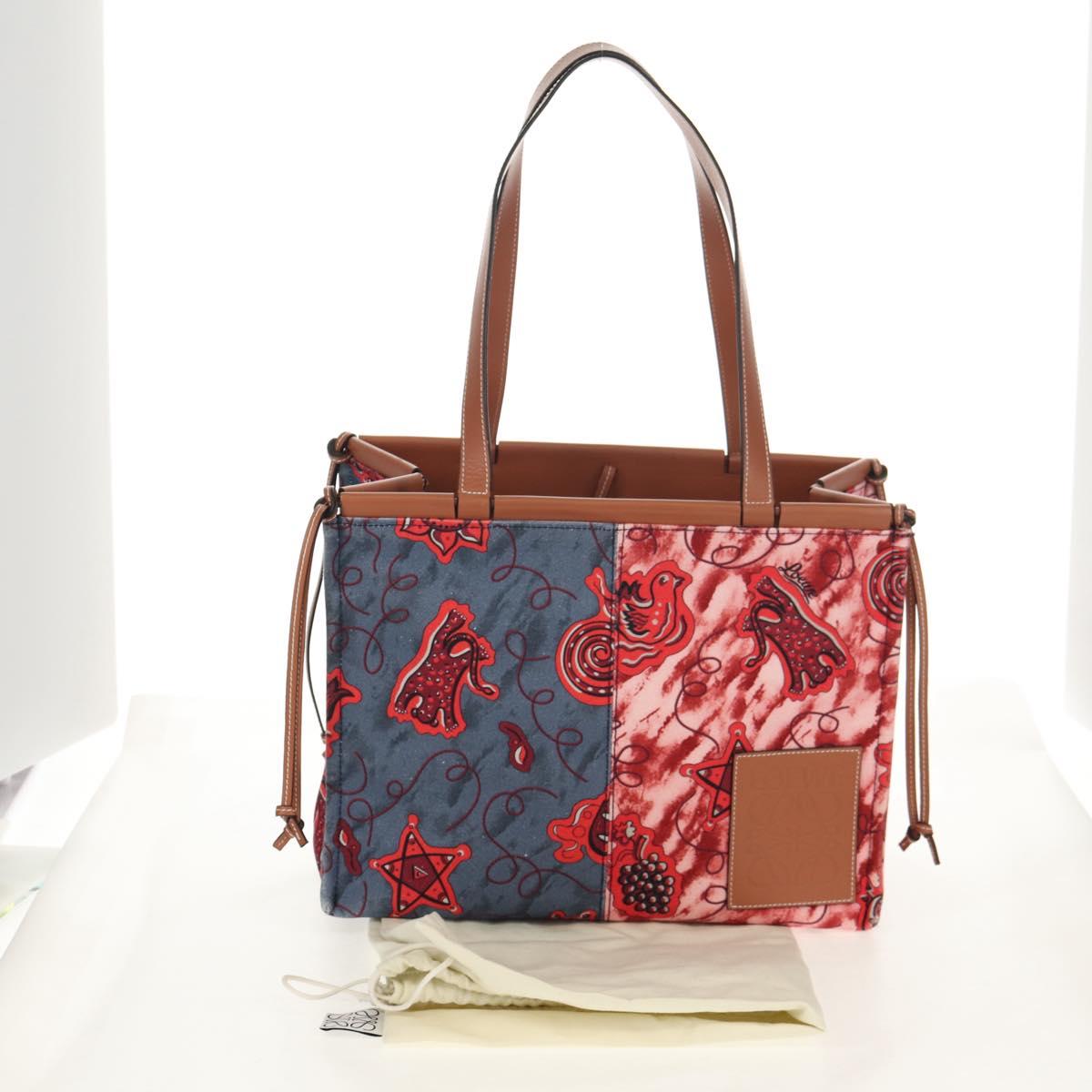 LOEWE Anagram Cushion Paula's Tote Bag Canvas Red Auth BA7691V