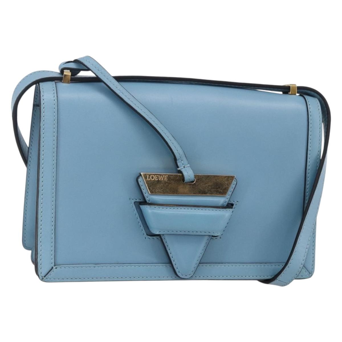 LOEWE Barcelona Shoulder Bag Leather Blue Gold Auth BA7692
