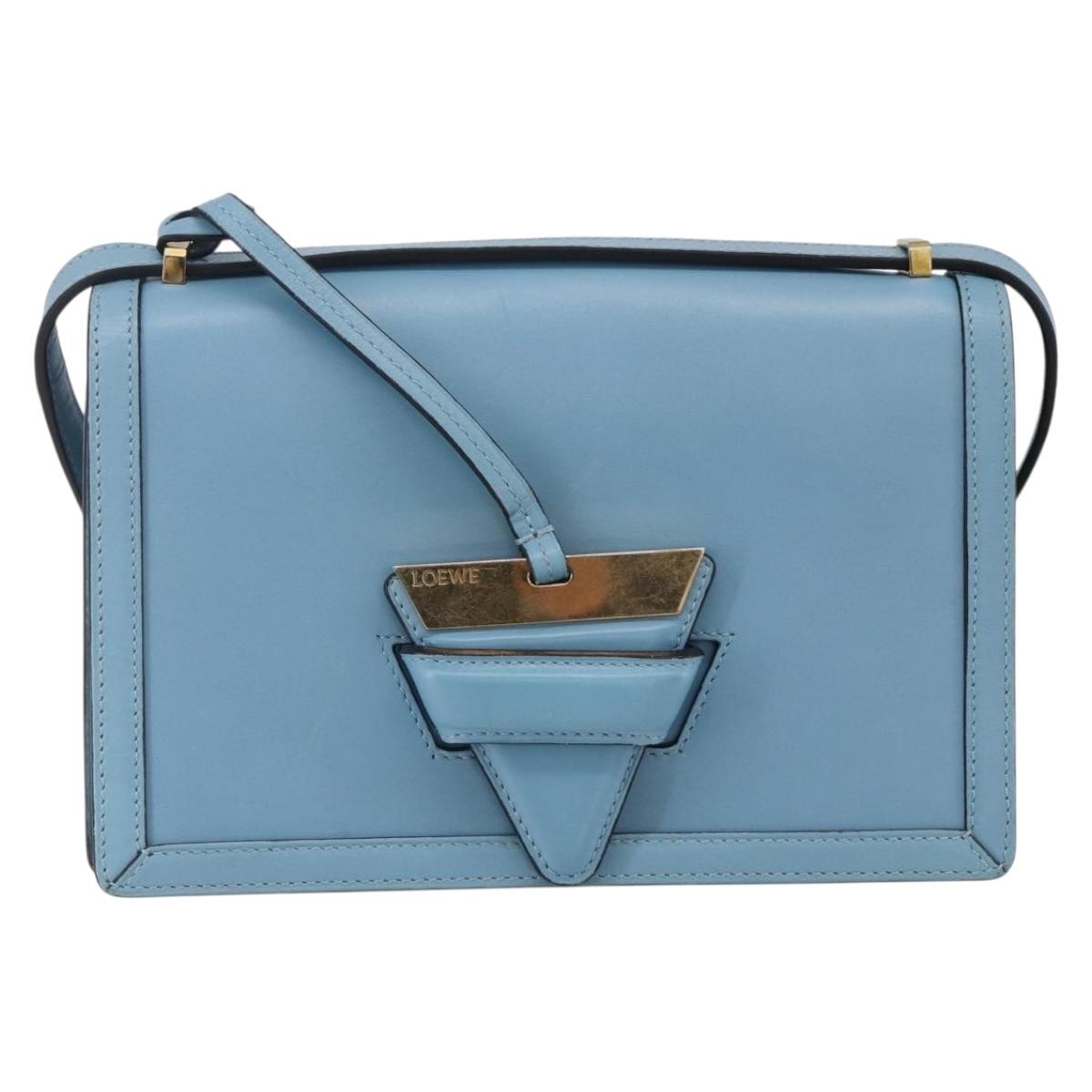 LOEWE Barcelona Shoulder Bag Leather Blue Gold Auth BA7692