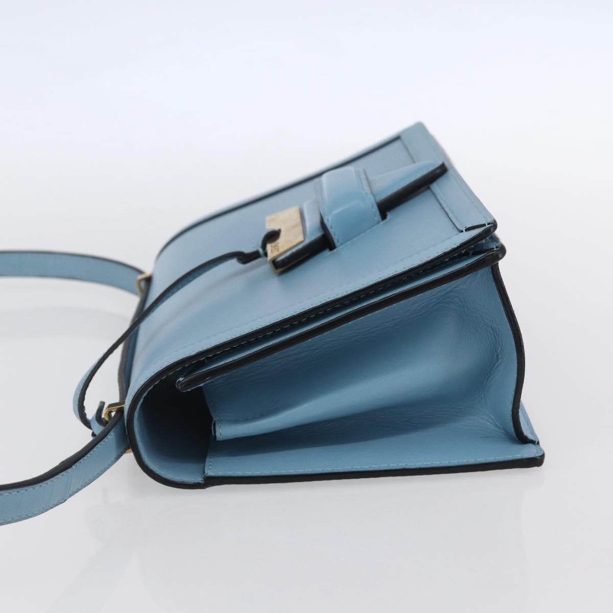 LOEWE Barcelona Shoulder Bag Leather Blue Gold Auth BA7692