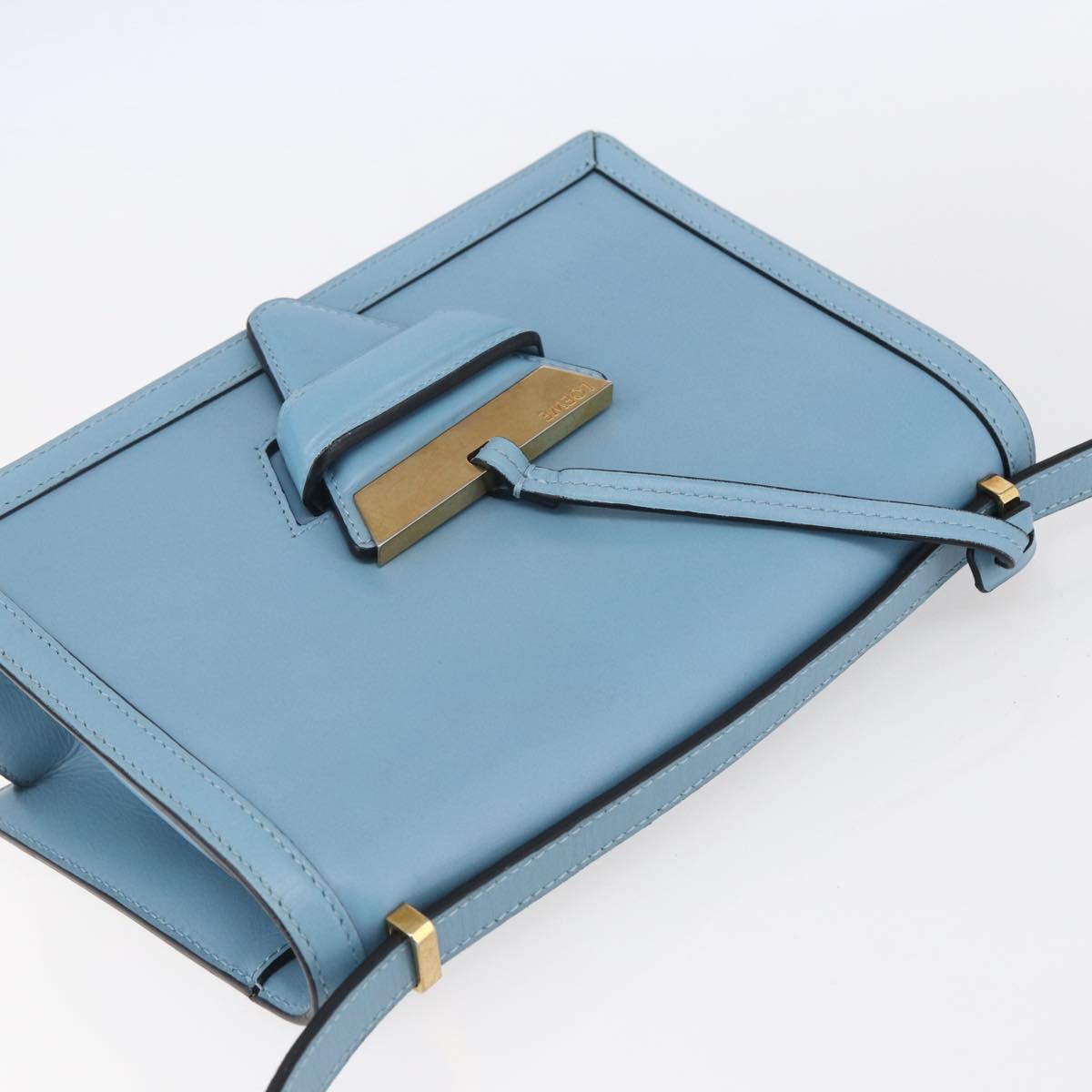 LOEWE Barcelona Shoulder Bag Leather Blue Gold Auth BA7692