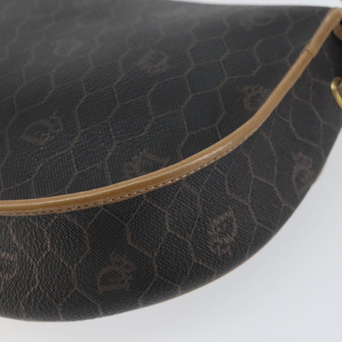 Christian Dior Honeycomb Canvas Shoulder Bag PVC Black Gold Auth BA7695