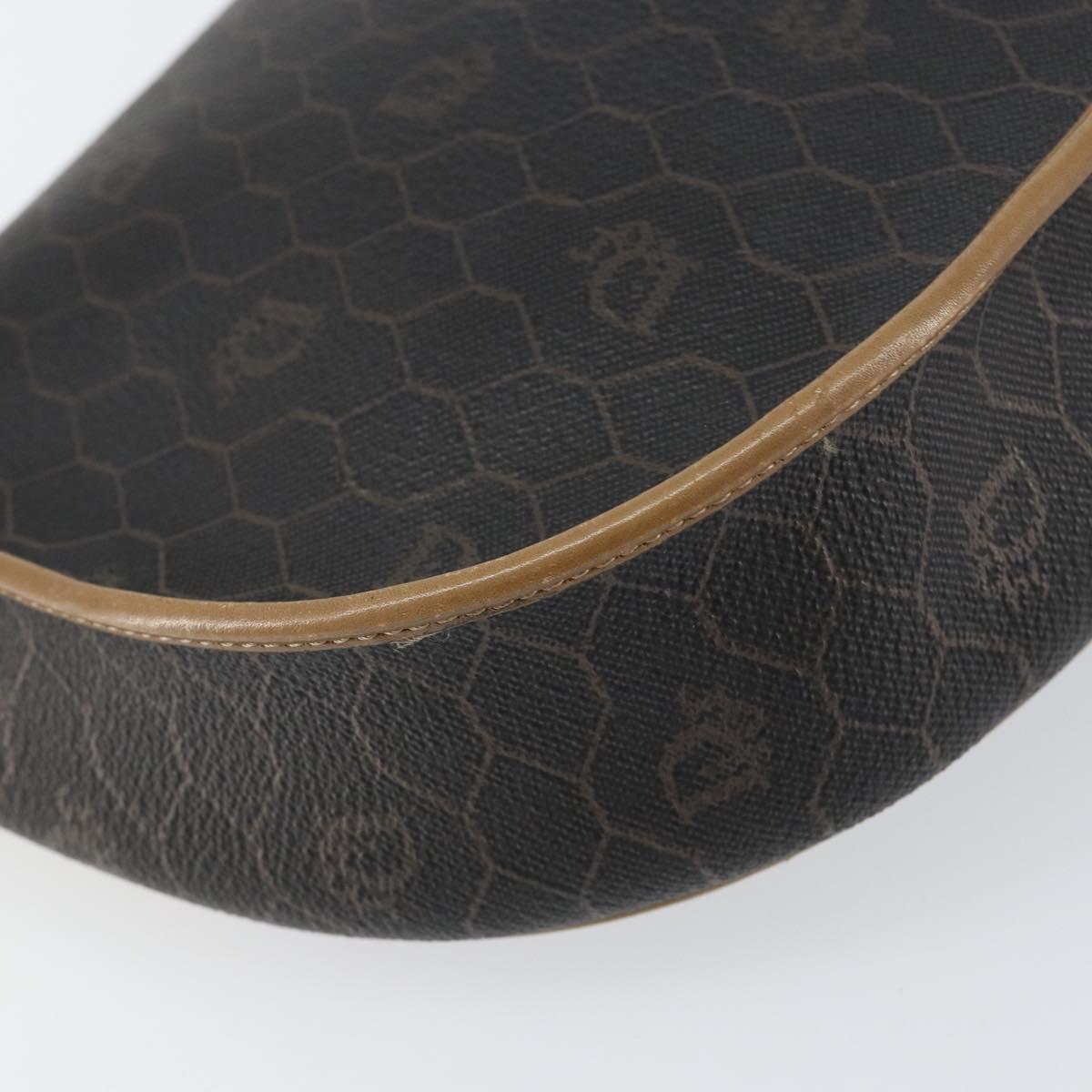 Christian Dior Honeycomb Canvas Shoulder Bag PVC Black Gold Auth BA7695