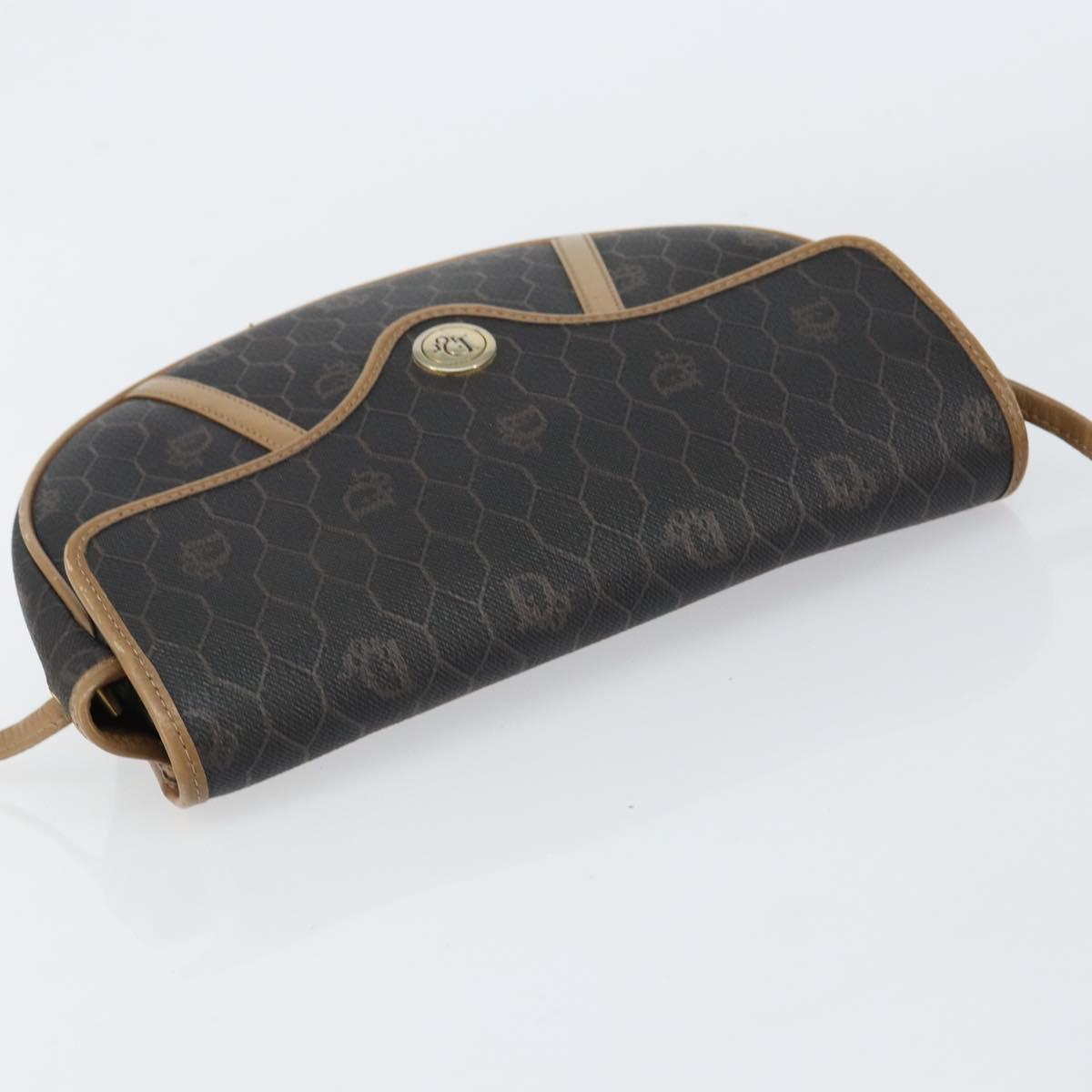 Christian Dior Honeycomb Canvas Shoulder Bag PVC Black Gold Auth BA7695