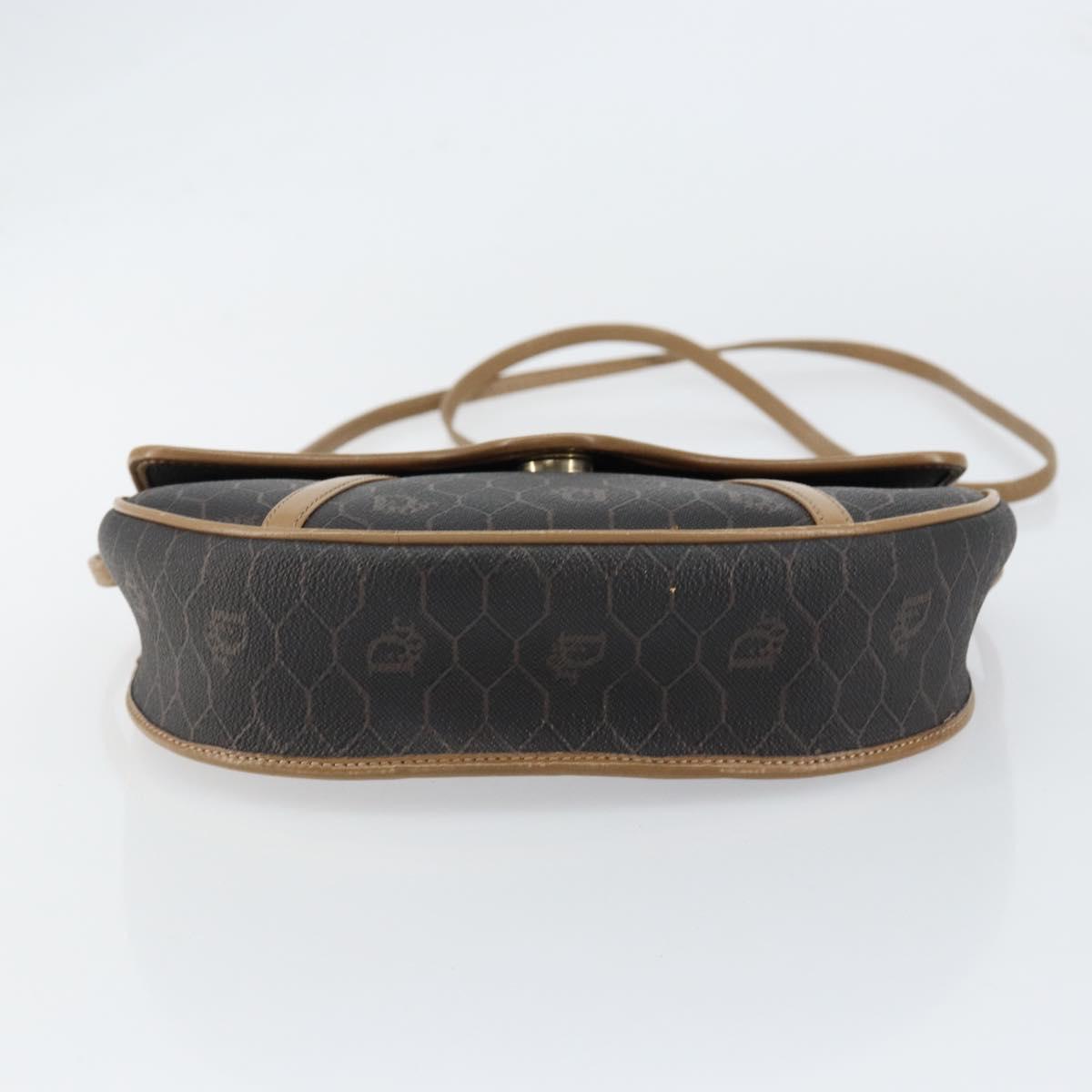 Christian Dior Honeycomb Canvas Shoulder Bag PVC Black Gold Auth BA7695