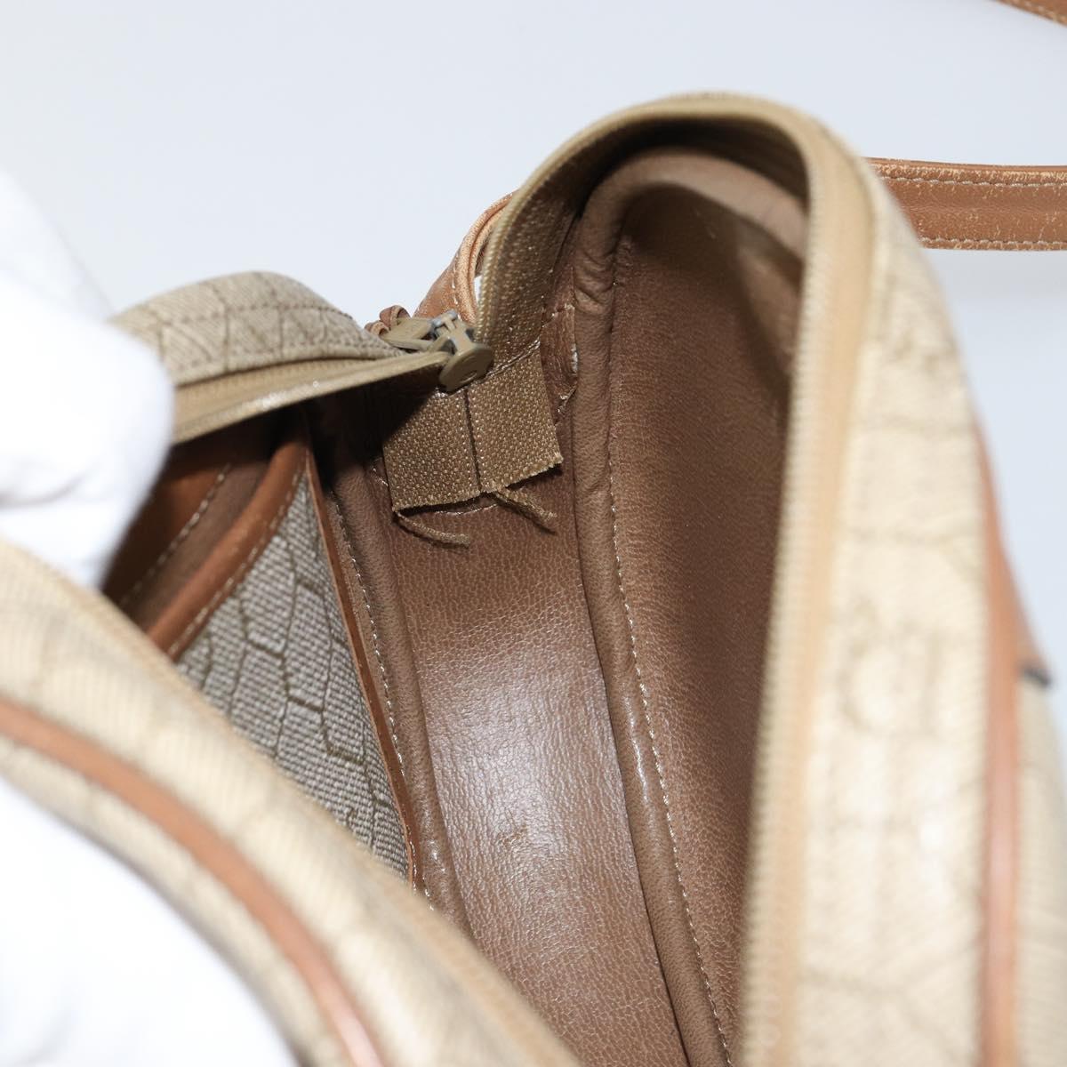 Christian Dior Honeycomb Canvas Shoulder Bag PVC Beige Gold Auth BA7698