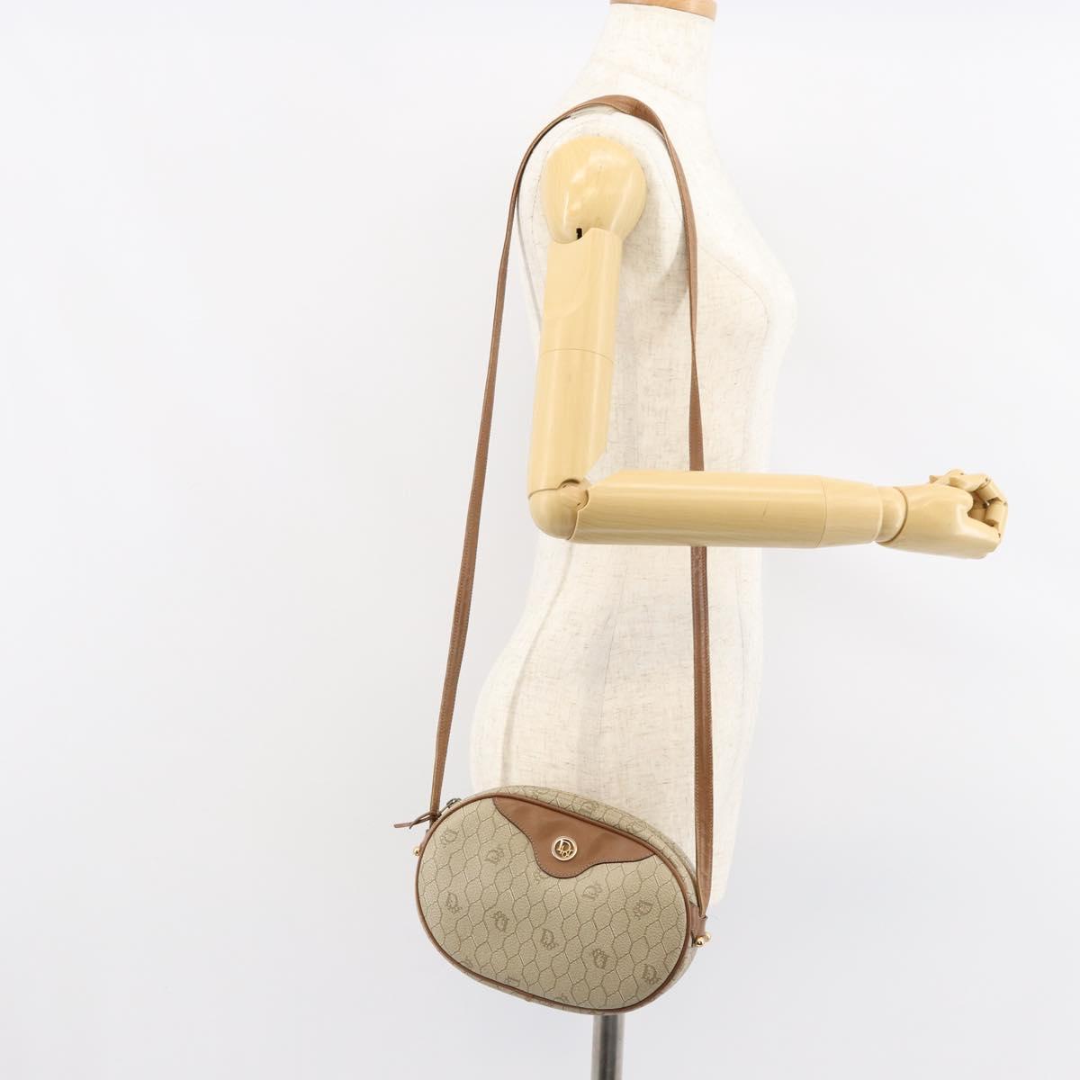 Christian Dior Honeycomb Canvas Shoulder Bag PVC Beige Gold Auth BA7698