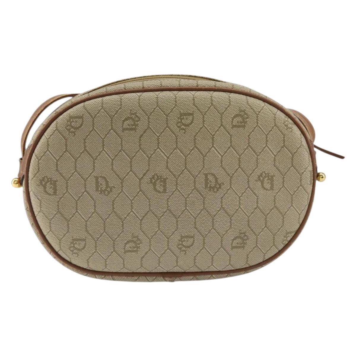 Christian Dior Honeycomb Canvas Shoulder Bag PVC Beige Gold Auth BA7698