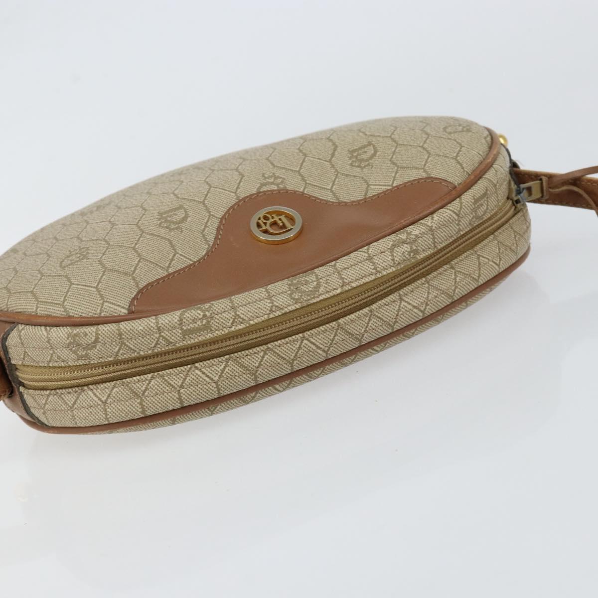 Christian Dior Honeycomb Canvas Shoulder Bag PVC Beige Gold Auth BA7698