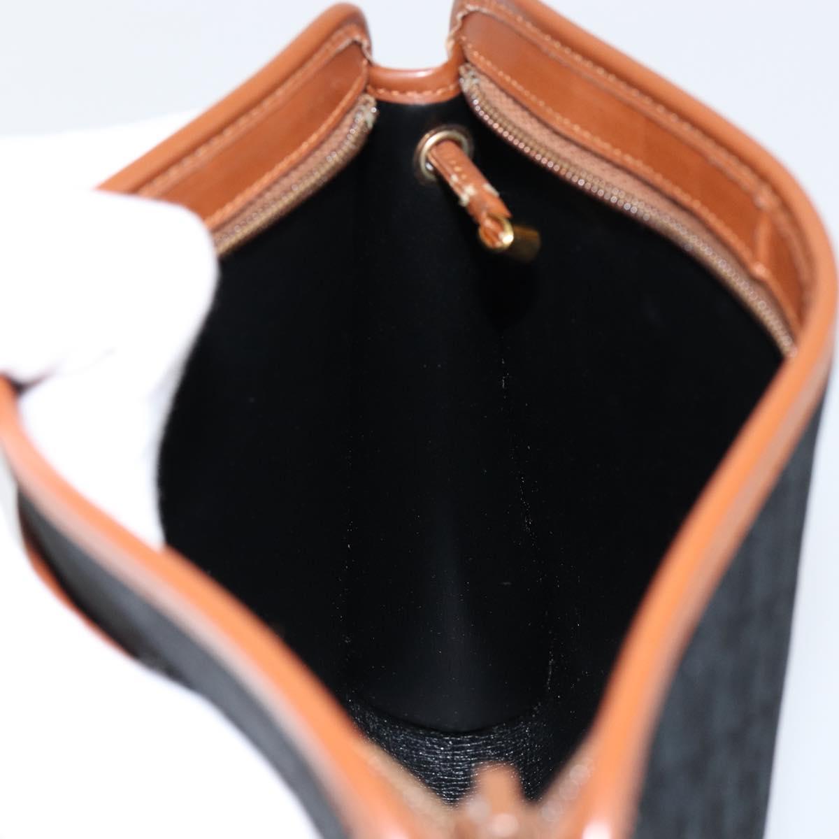 Christian Dior Trotter Canvas Shoulder Bag Black Gold Auth BA7699