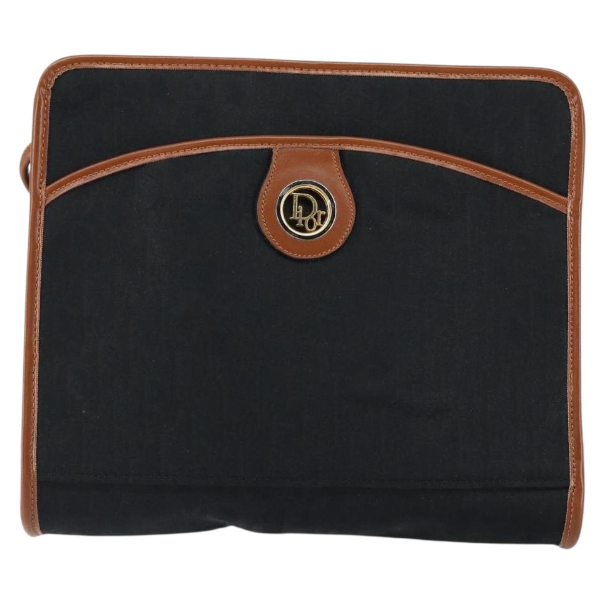 Christian Dior Trotter Canvas Shoulder Bag Black Gold Auth BA7699