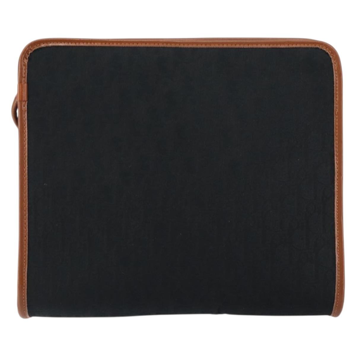 Christian Dior Trotter Canvas Shoulder Bag Black Gold Auth BA7699