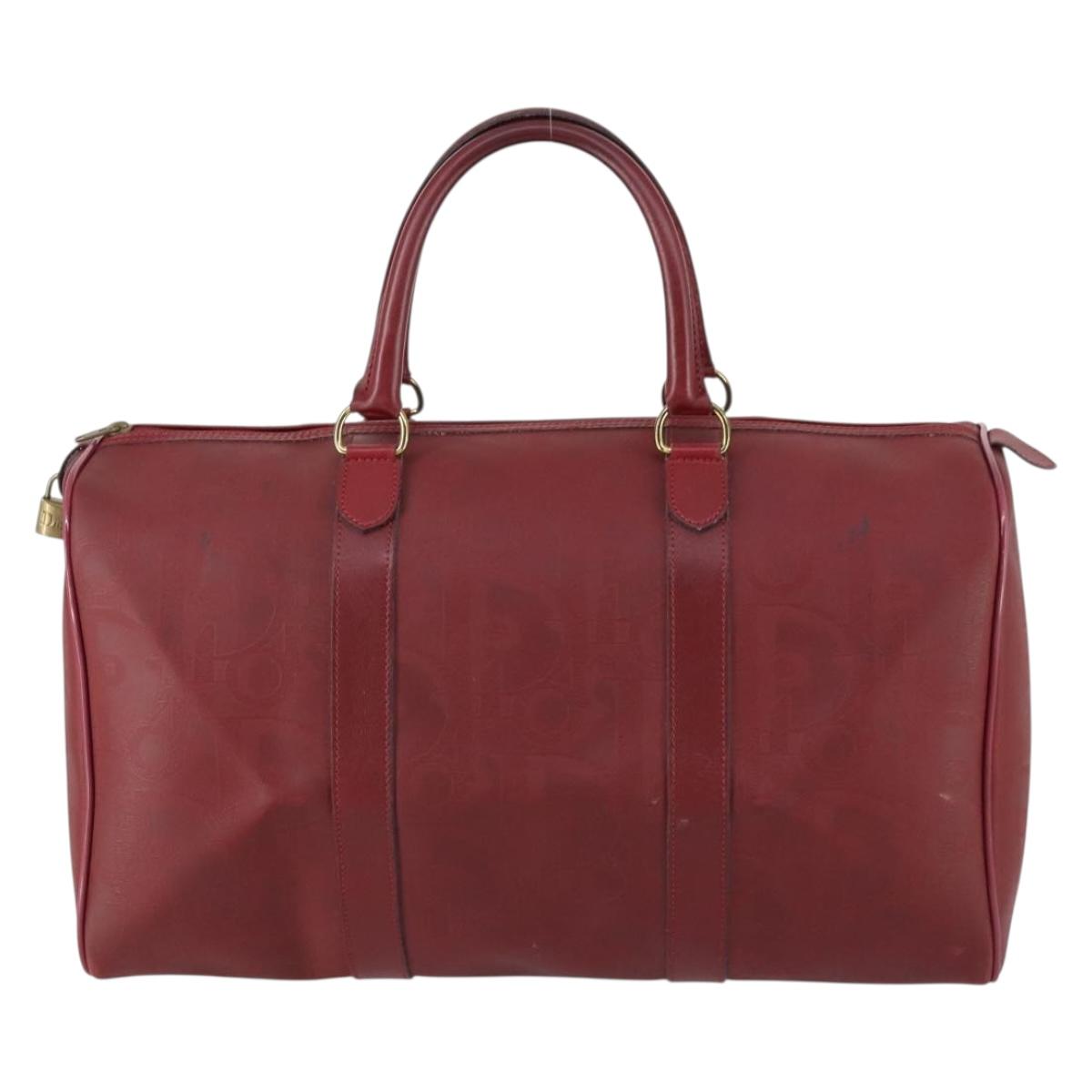 Christian Dior Trotter Canvas Boston Bag PVC Red Gold Auth BA7700