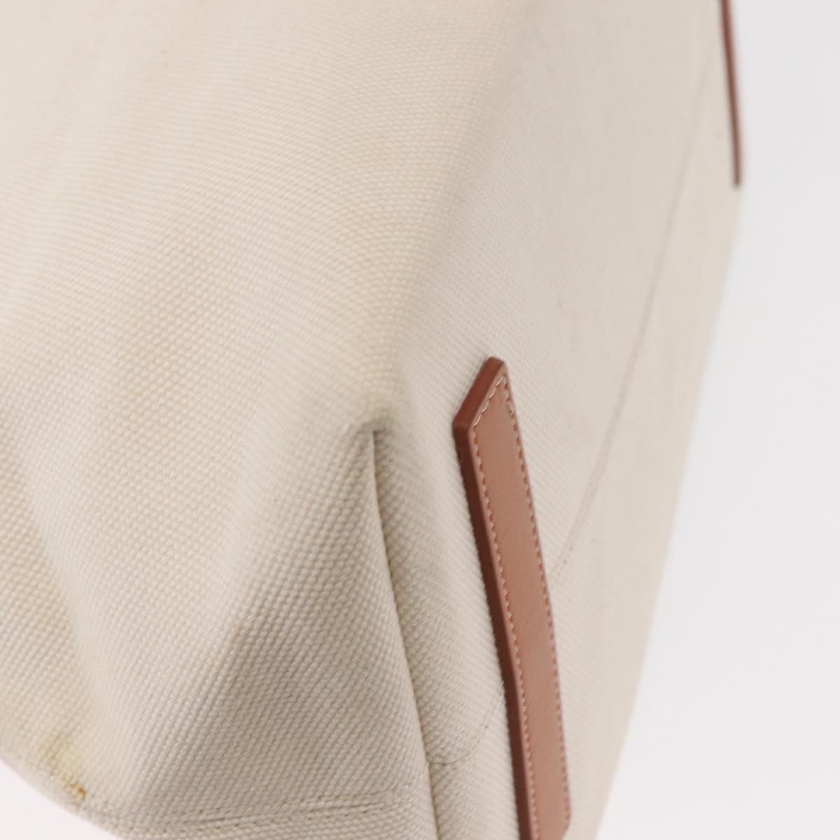 BURBERRY Tote Bag Canvas Leather White Gold Auth BA7702