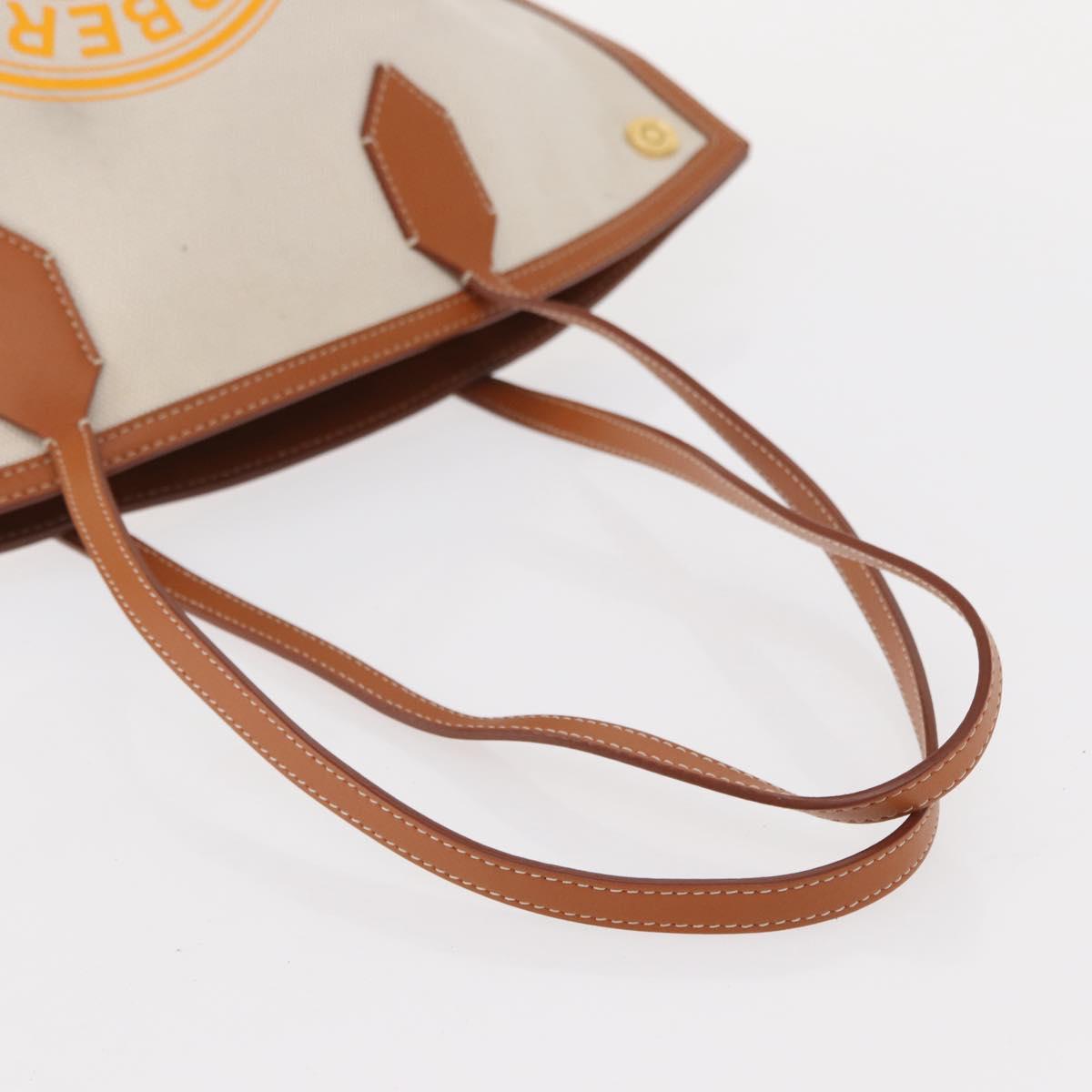 BURBERRY Tote Bag Canvas Leather White Gold Auth BA7702