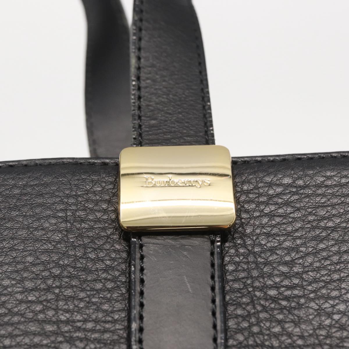 Burberrys Hand Bag Leather Black Gold Auth BA7704