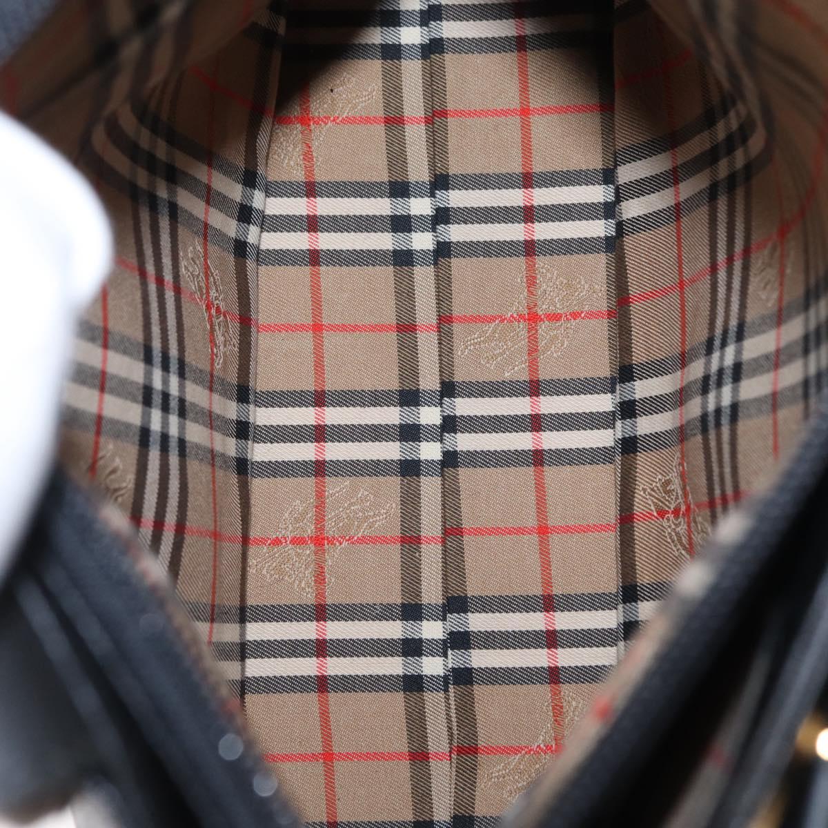 Burberrys Hand Bag Leather Black Gold Auth BA7704