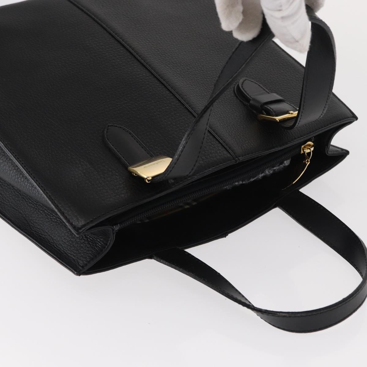 Burberrys Hand Bag Leather Black Gold Auth BA7704