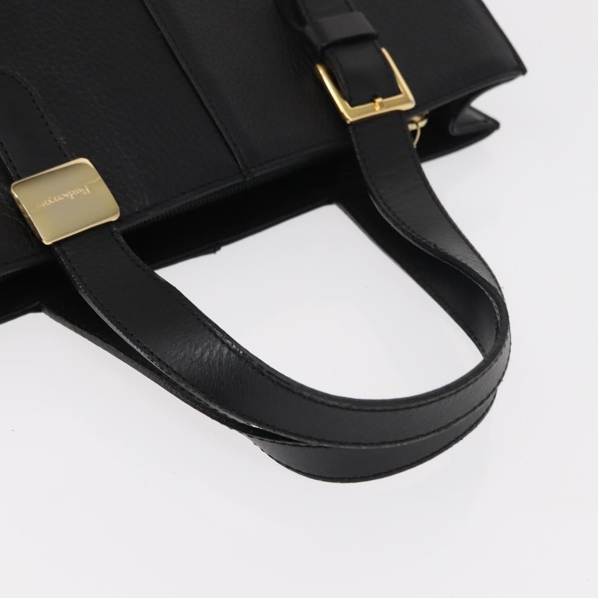 Burberrys Hand Bag Leather Black Gold Auth BA7704