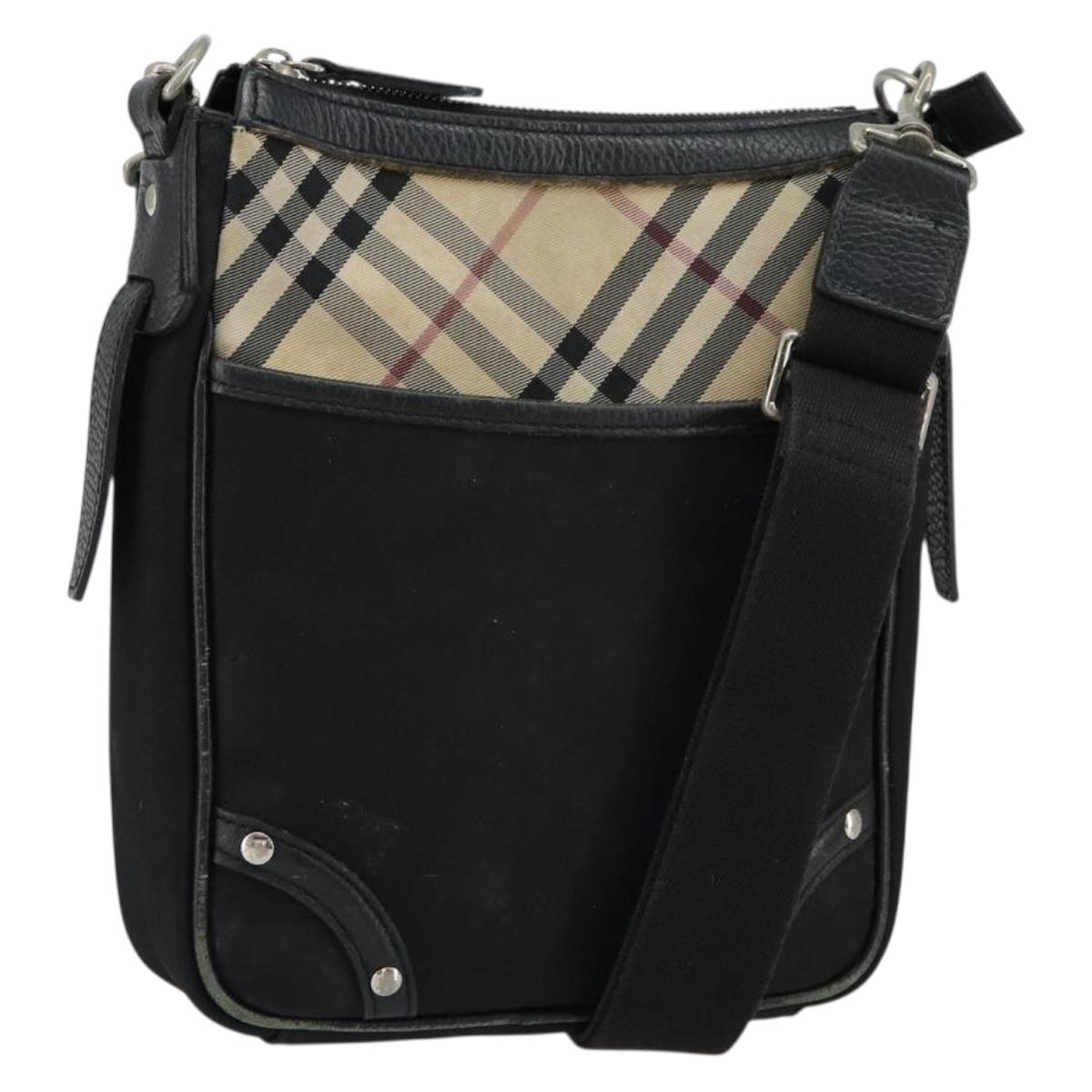 BURBERRY Shoulder Bag Canvas Leather Black Auth BA7705