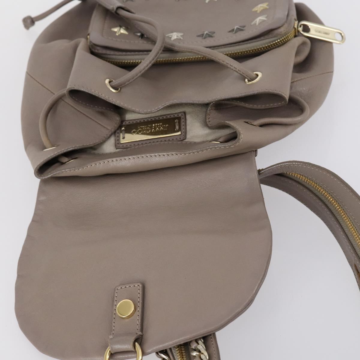 Jimmy Choo Studs Backpack Leather Beige Gold Auth BA7708